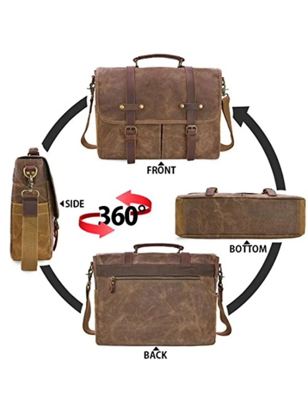 Mens Messenger Bag Leather Waxed Canvas Laptop Briefcase Crossbody Satchel
